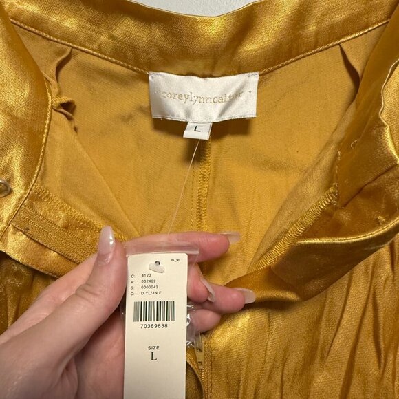 NWT ANTHROPOLOGIE COREY LYNN CALTER PETRA SATIN WIDE LEG TROUSER PANTS YELLOW L - Picture 5 of 9